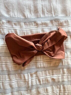 Hackwith Design House HDH Swim Wrap Tie Bandeau Top Chocolate Brown L